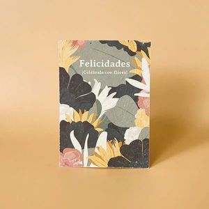TARJETA SHEEDO CON SEMILLAS FELICIADES CELEBRALO CON FLORES