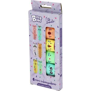 CAJA 6 MINI SUBRAYADORES PASTEL CUTE ANIMALS BITS&BOBS GRAFOPLAS