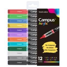 ROTULADOR ACRYLIC PUNTA PINCEL PACK 12 COLORES VIVOS CAMPUS