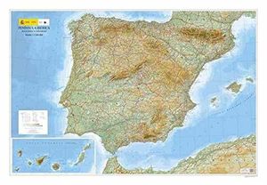 MAPA RELIEVE PENÍNSULA IBÉRICA, BALEARES Y CANARIA (135X95)