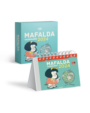 MAFALDA 2024, CALENDARIO ESCRITORIO TURQUESA CON CAJA